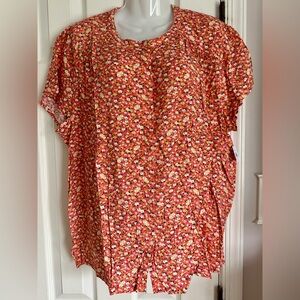 Floral orange button frontWomen's Top